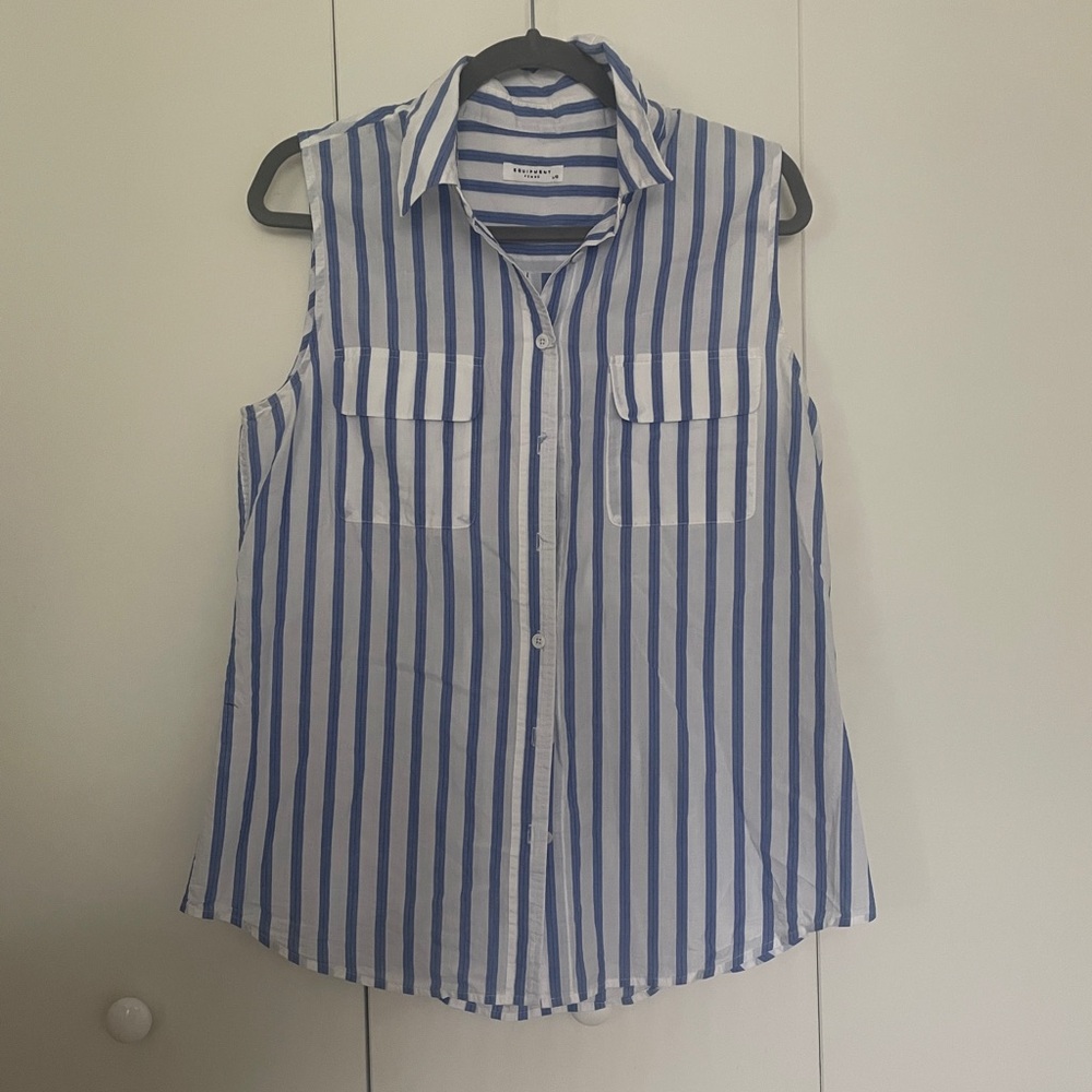 Equipment Blue and White Striped Shirt | L